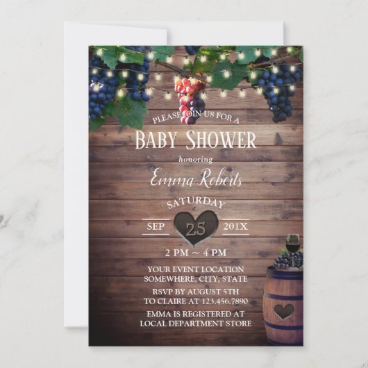 Baby shower voor het testen van wijn bij de wijnga kaart (Voorkant)