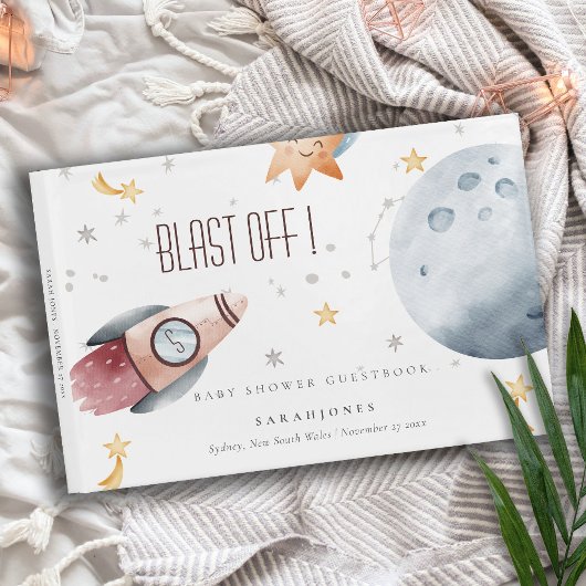 Baby shower voor het ultraviolette ruimtevaartuig gastenboek