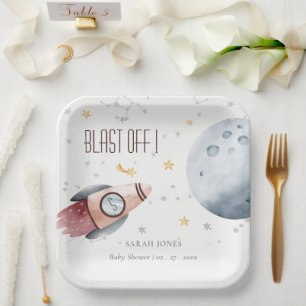 Baby shower voor het ultraviolette ruimtevaartuig papieren bordje