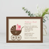 Baby shower voor het vervoer van zoete Baby - Roze Kaart (Staand voorkant)