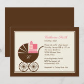 Baby shower voor het vervoer van zoete Baby - Roze Kaart (Voorkant / Achterkant)