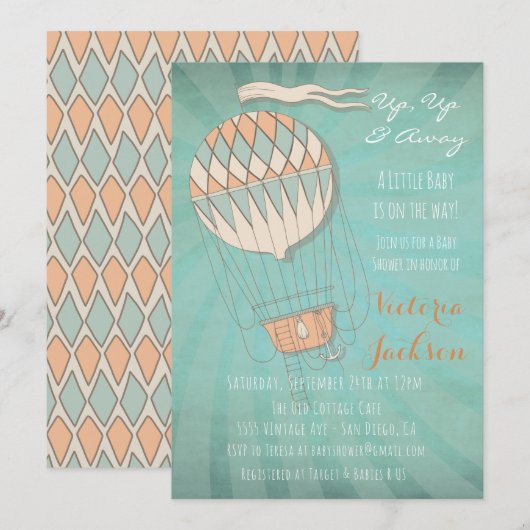 Baby shower voor heteluchtballon kaart (Voorkant / Achterkant)