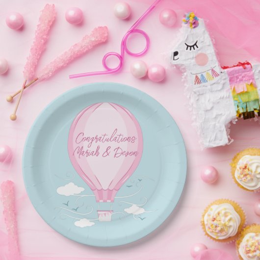 Baby shower voor hot-luchtballon Roze Papieren Bordje (Feest)