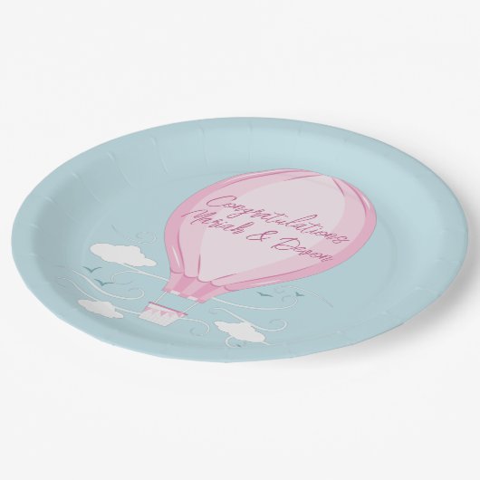 Baby shower voor hot-luchtballon Roze Papieren Bordje (Gekanteld)