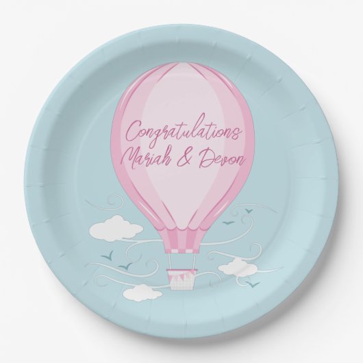 Baby shower voor hot-luchtballon Roze Papieren Bordje (Voorkant)