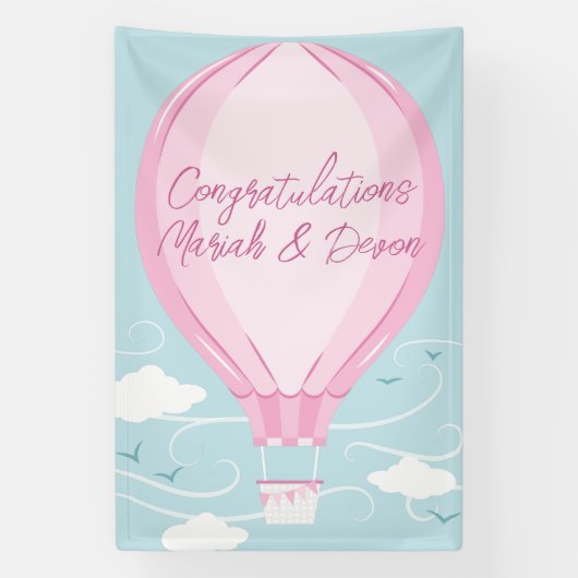 Baby shower voor hot-luchtballon Roze Spandoek (Verticaal)
