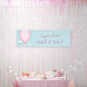 Baby shower voor hot-luchtballon Roze Spandoek