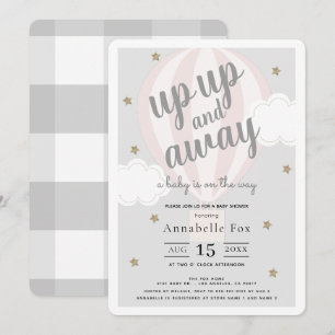 Baby shower voor hot-luchtballonroze ballon omhoog kaart