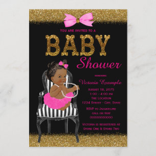 Baby shower voor hot-roze zwart en gouden etnische kaart