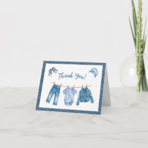 Baby Shower voor Jongen in Blauwe Spijkerbroek Bedankkaart