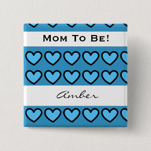 baby shower voor Jongen Modern Blue Hearts A06 Vierkante Button 5,1 Cm