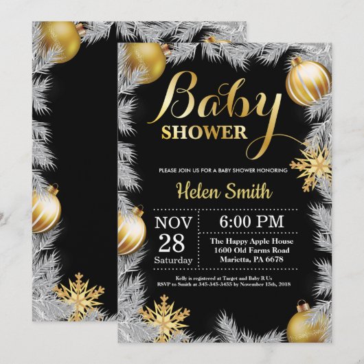 Baby shower voor kerstmis en gouden winterkerstmis kaart (Voorkant / Achterkant)