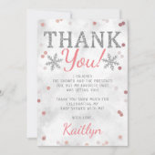 Baby shower voor Kerstmis in de winter van roze me Bedankkaart (Voorkant)