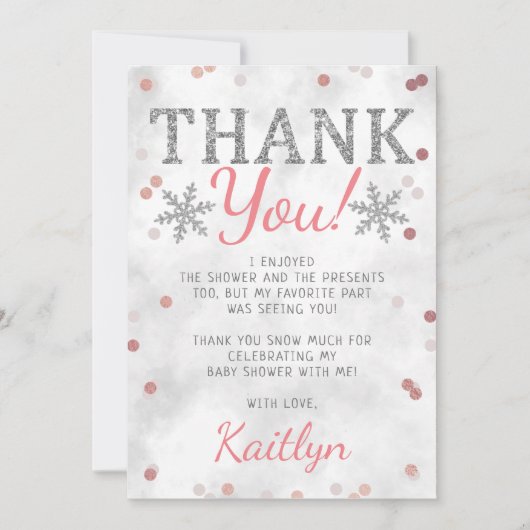 Baby shower voor Kerstmis in de winter van roze me Bedankkaart (Voorkant)