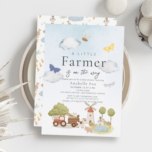 Baby shower voor kleine boerderijdieren kaart