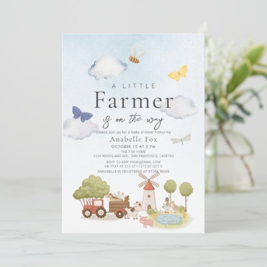 Baby shower voor kleine boerderijdieren kaart (Staand voorkant)