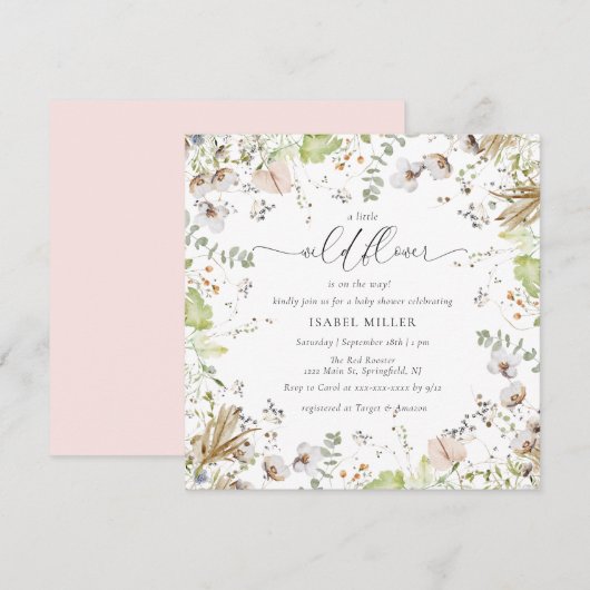 Baby shower voor kleine wilde bloemen kalligrafie kaart (Voorkant / Achterkant)