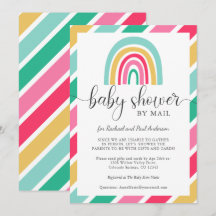 Baby shower voor kleurrijke regenboog per post