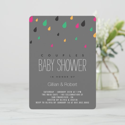 Baby shower voor kleurrijke vun-spoelparen uitnodi kaart (Staand voorkant)