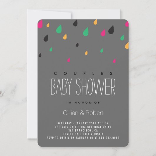 Baby shower voor kleurrijke vun-spoelparen uitnodi kaart (Voorkant)