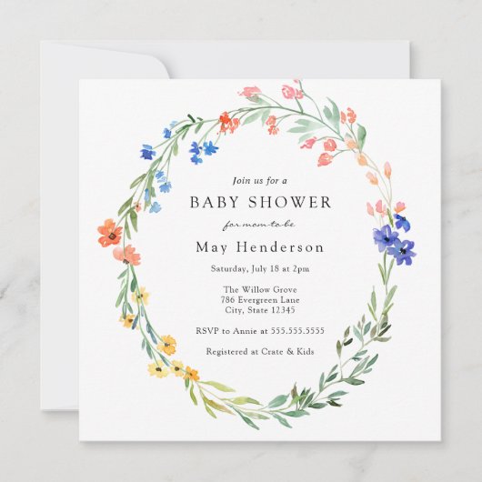 Baby shower voor kleurrijke wilde bloem kaart (Voorkant)