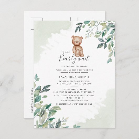 Baby Shower voor koppels Eucalyptus Groene Script Uitnodiging Briefkaart (Voorkant / Achterkant)