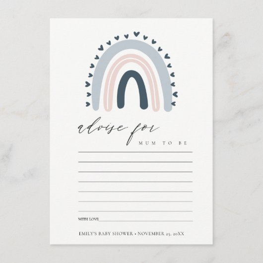 BABY SHOWER VOOR KUSTBLAUW HART-RAINBOW ADVICE INFORMATIEKAARTJE (Voorkant)