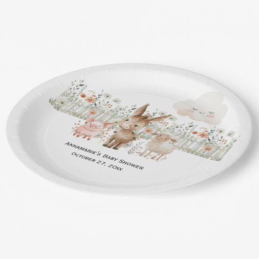 Baby shower voor landbouwhuisdieren | papieren bordje (Gekanteld)