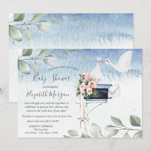 Baby shower voor levering postbus via e-mail opsla kaart (Voorkant / Achterkant)