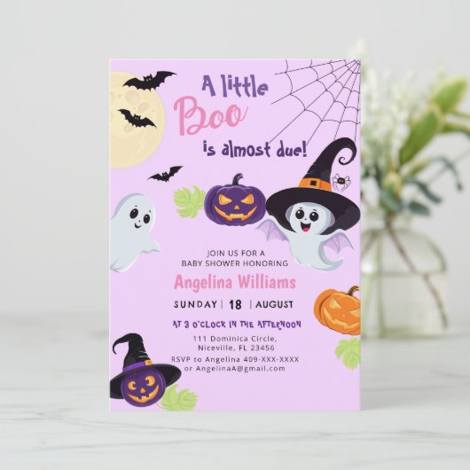 Baby shower voor Little Boo Halloween. Kaart (Staand voorkant)