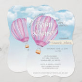 Baby shower voor luchtballon — Roze en Paars meisj Kaart (Voorkant / Achterkant)