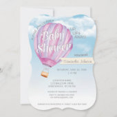 Baby shower voor luchtballon — Roze en Paars meisj Kaart (Voorkant)