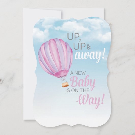 Baby shower voor luchtballon — Roze en Paars meisj Kaart (Achterkant)