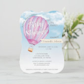 Baby shower voor luchtballon — Roze en Paars meisj Kaart (Staand voorkant)