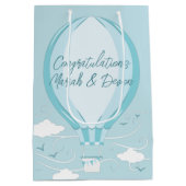 Baby shower voor luchtballonblauw medium cadeauzakje (Achterkant)