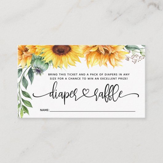 Baby shower voor luier Raffle Sunflower Informatiekaartje (Voorkant)