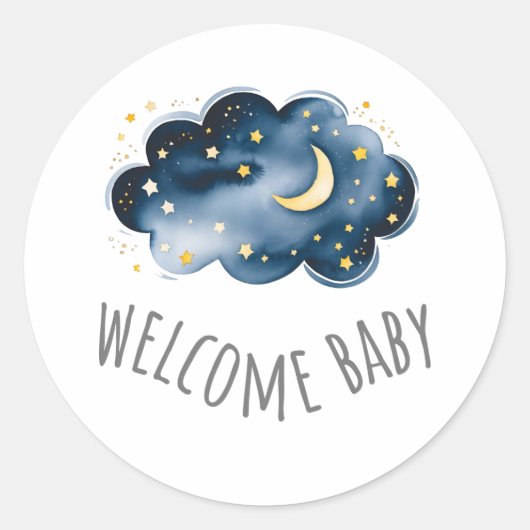 Baby shower voor maan en sterren ronde sticker (Voorkant)