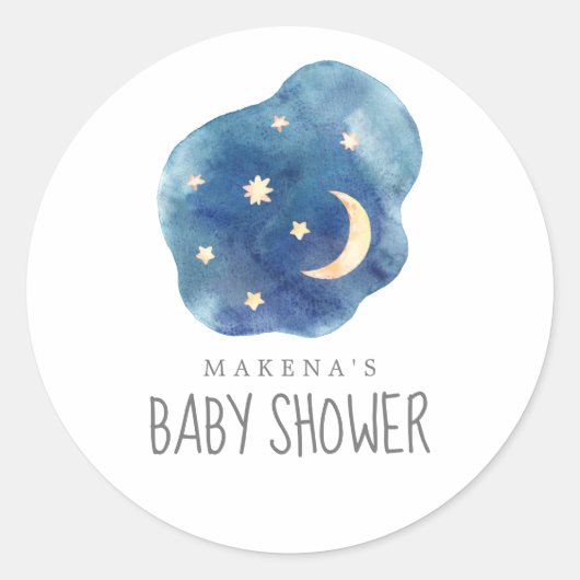 Baby shower voor maan en sterren ronde sticker (Voorkant)