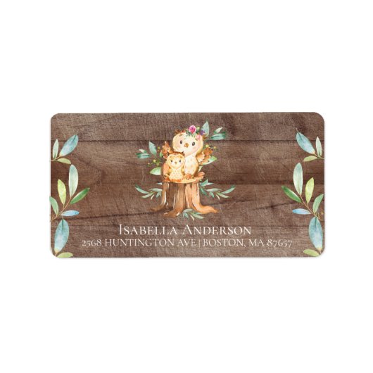Baby shower voor mam en Baby Owl Etiket (Voorkant)