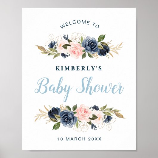 Baby shower voor marinescheepvaart en blozen poster (Voorkant)