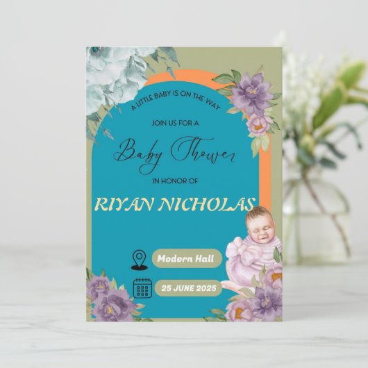 Baby shower voor meisje of jongen save the date (Staand voorkant)