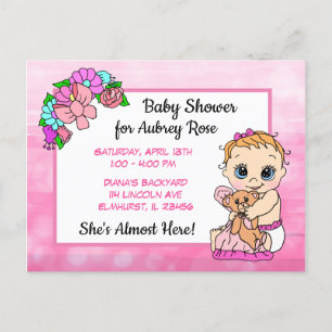Baby shower voor Meisje, Roze Bow Baby Briefkaart