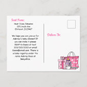 Baby shower voor Meisje, Roze Bow Baby Briefkaart (Achterkant)