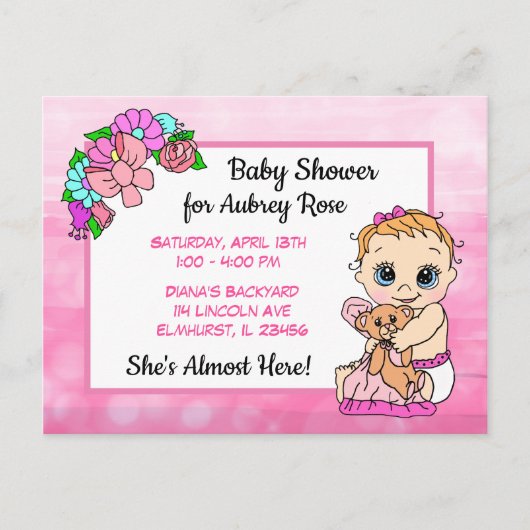 Baby shower voor Meisje, Roze Bow Baby Briefkaart (Voorkant)