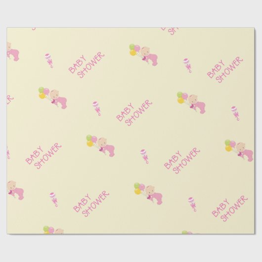 Baby shower voor Meisje Roze Rammelaar Ballonnen Cadeaupapier (Vlak)