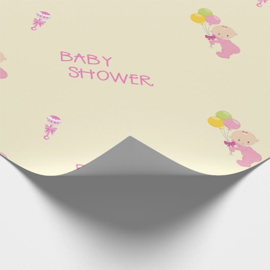 Baby shower voor Meisje Roze Rammelaar Ballonnen Cadeaupapier (Hoek)