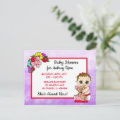 Baby shower voor meisjes, Briefkaart van het rode  (Staand voorkant)