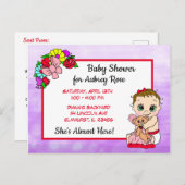 Baby shower voor meisjes, Briefkaart van het rode  (Voorkant / Achterkant)