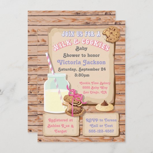 Baby shower voor melk en koekjes kaart (Voorkant / Achterkant)