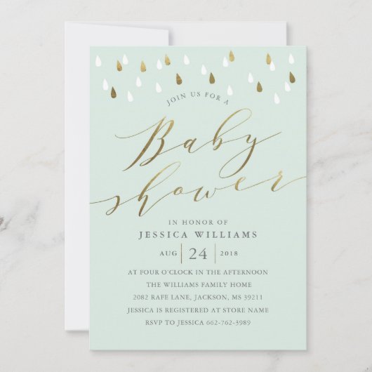 Baby shower voor Mint & Gold-kalligrafie Kaart (Voorkant)